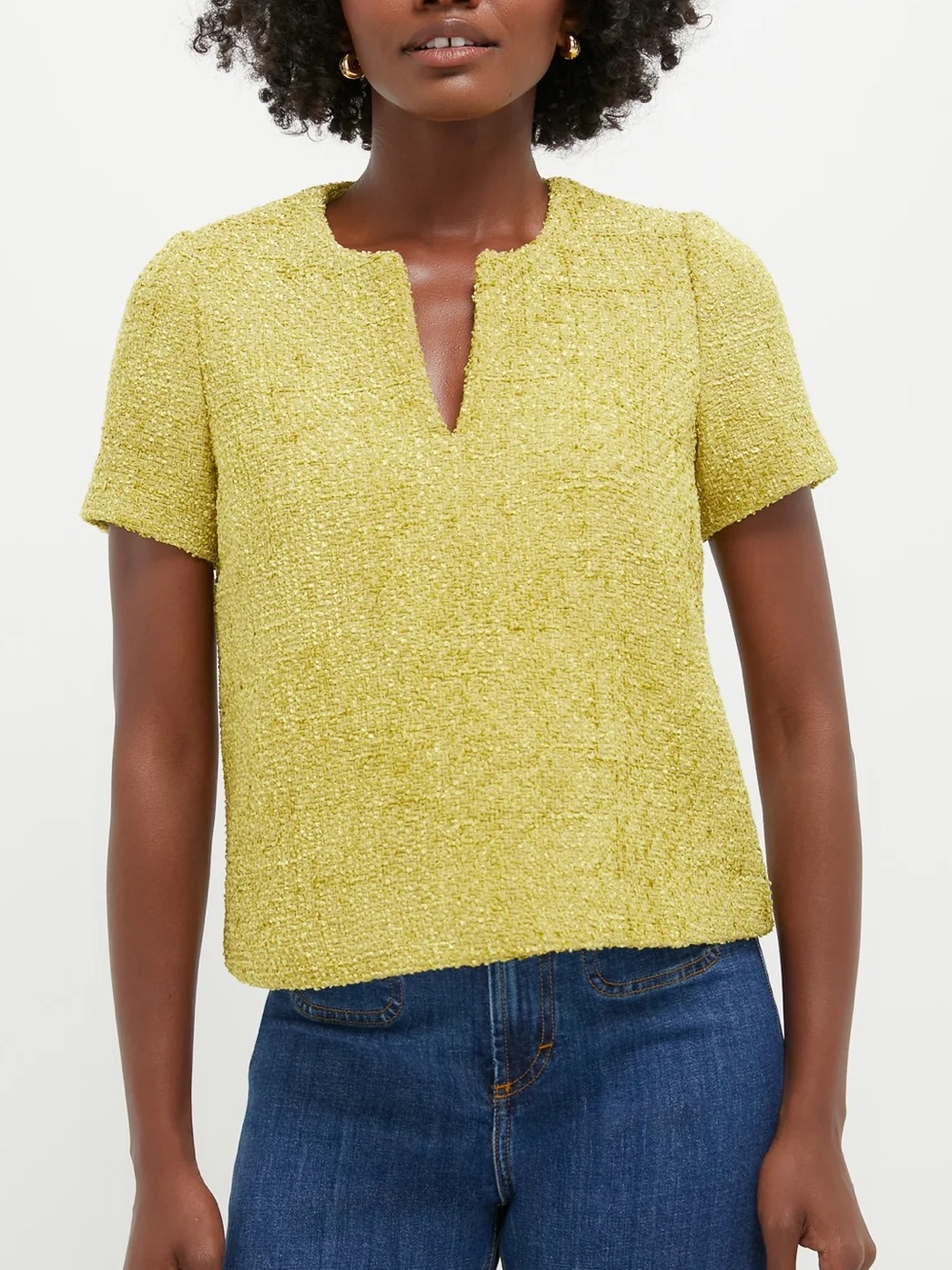 Hyacinth House Citron Tweed Maebe Blouse tuckernuck boxy top textured chartreuse